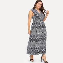 Shein Plus Geo Print Twist Front Sleeveless Dress