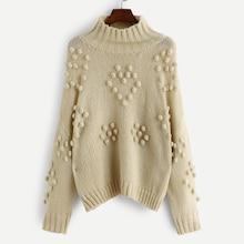 Shein Plus High Neck Pompom Beaded Sweater
