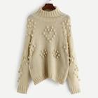 Shein Plus High Neck Pompom Beaded Sweater