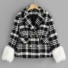 Shein Button Front Plaid Notched Coat