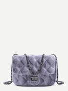 Shein Grey Velvet Meander Pattern Quilted Crossbody With Chain Strap