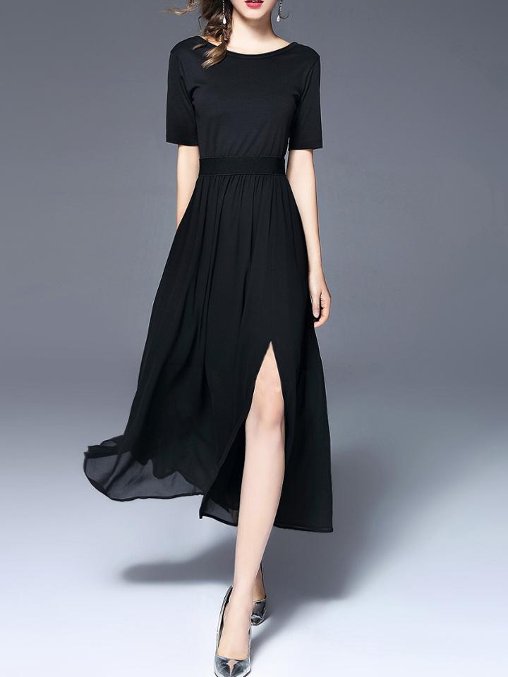 Shein Crew Neck Backless Split Long Dress