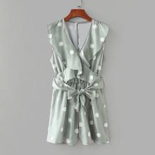 Shein Ruffle Trim Knotted Spot Romper
