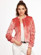 Shein Pink Zip Up Shirred Velvet Bomber Jacket