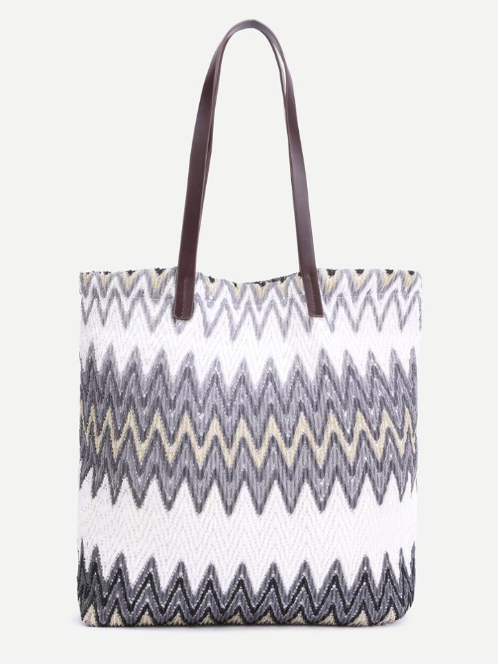 Shein Grey Faux Leather Chevron Tote Bag