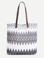 Shein Grey Faux Leather Chevron Tote Bag