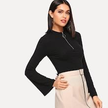 Shein O-ring Zip Half Placket Rib-knit Tee
