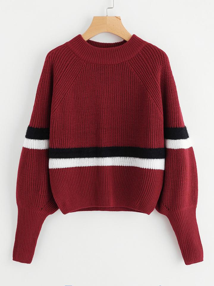 Shein Wide Cuff Puff Sleeve Striped Sweater