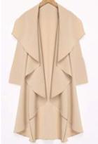 Shein Apricot Lapel Long Sleeve Asymmetrical Trench Coat