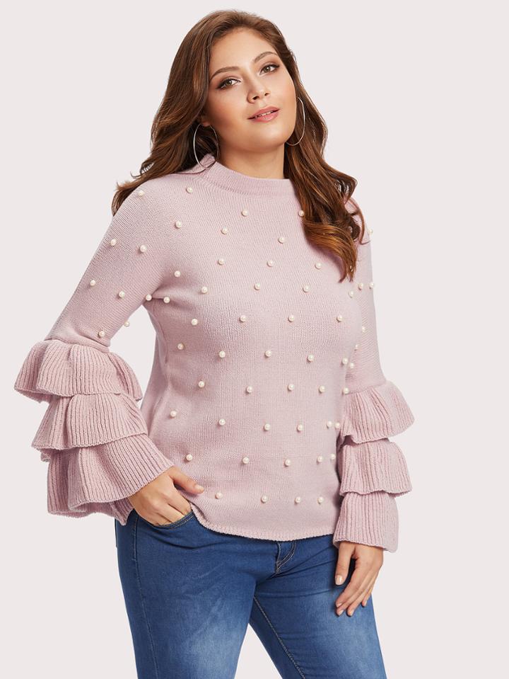 Shein Tiered Sleeve Pearl Beaded Jumper