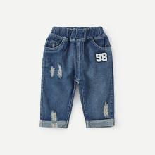 Shein Boys Number Patched Rolled Hem Denim Shorts