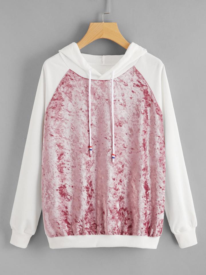 Shein Contrast Crushed Velvet Raglan Hoodie