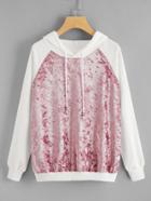 Shein Contrast Crushed Velvet Raglan Hoodie
