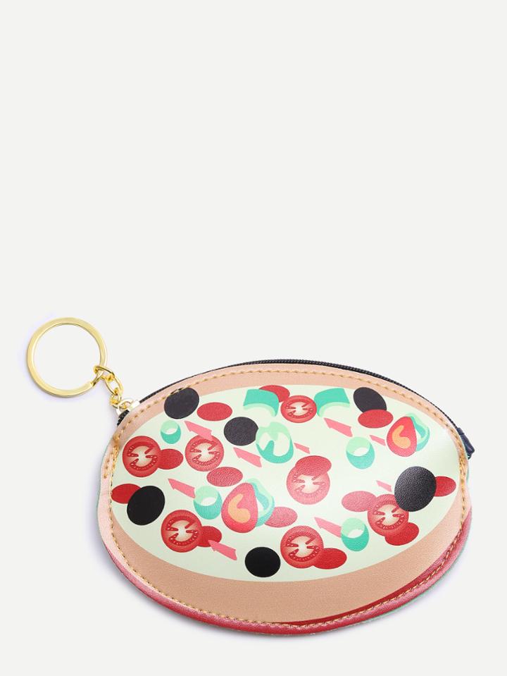 Shein Apricot Pizza Print Zipper Closure Wallet