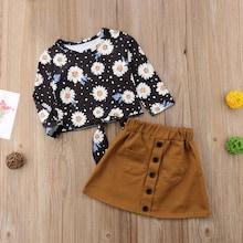 Shein Toddler Girls Knot Hem Floral Print Top With Skirt