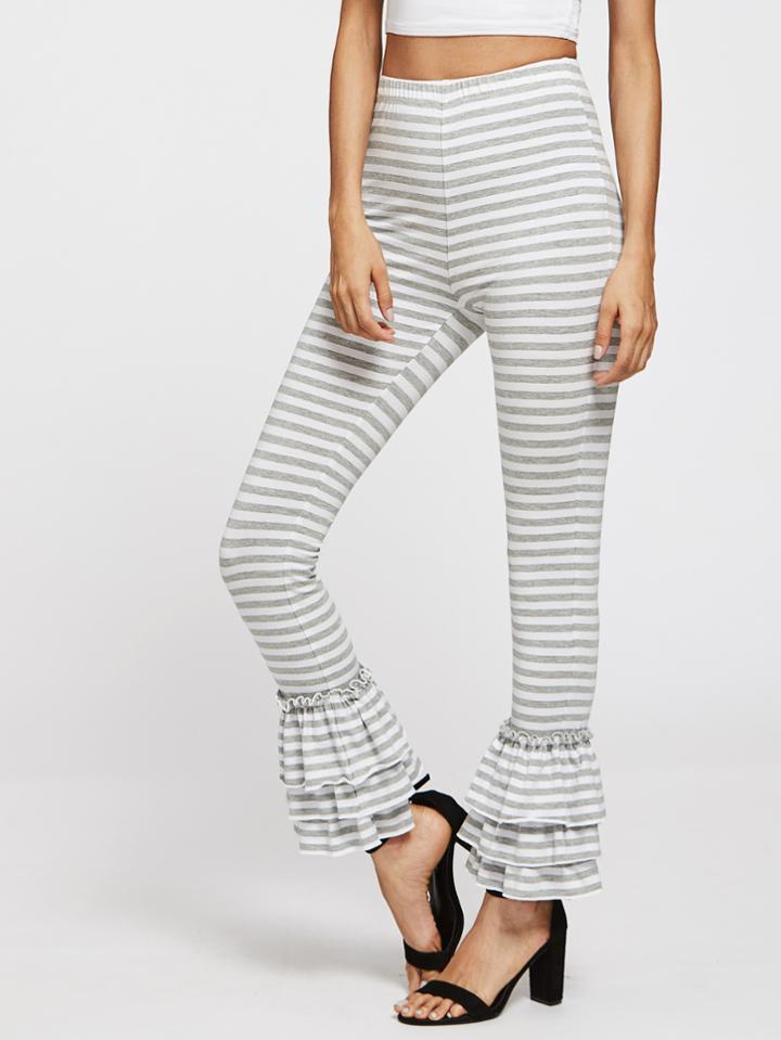Shein Layered Ruffle Hem Striped Pants