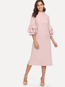 Shein Mock Neck Tiered Ruffle Sleeve Dress