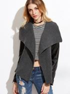 Shein Faux Leather Ribbed Knit Drape Collar Jacket