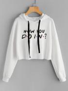 Shein Slogan Print Drop Shoulder Raw Hem Hoodie