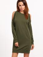 Shein Olive Green Open Shoulder Sweatshirt Dress