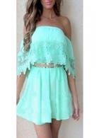 Rosewe Chiffon Light Blue Strapless Lace Flouncing Dress