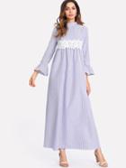 Shein Applique Embellished Waist Flounce Sleeve Dress