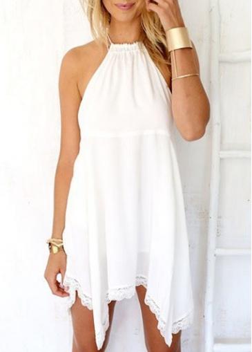 Rosewe Hollow Back Asymmetric Solid White Mini Dress