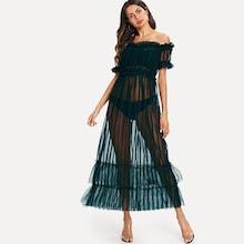Shein Off The Shoulder Frill Sheer Dress