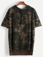 Shein Camo Print Hooded High Low T-shirt