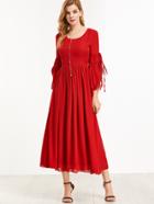 Shein Red Bell Sleeve Tie Detail Pleated A-line Dress