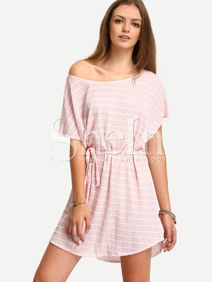 Shein Pink Scoop Neck Striped Shift Dress
