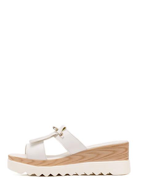 Shein White Peep Toe Fringe Cutout Flatform Slippers