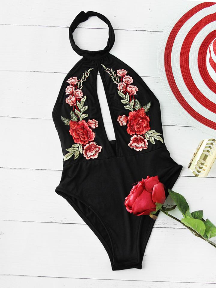 Shein Flower Patch Front Cutout Monokini