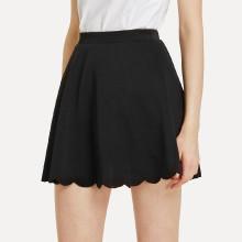 Shein Elastic Waist Scallop Hem Skirt