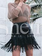 Shein Black Pu Leather Fringe Hem Skirt