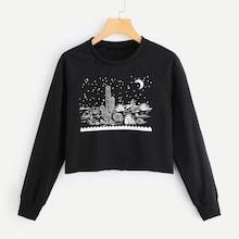 Shein Plant Print Raglan Sleeve Sweatshirt