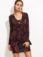 Shein Black Paisley Print Knotted Neck Bodycon Dress