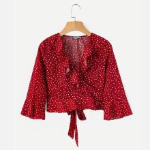 Shein Ruffle Trim Crop Wrap Blouse
