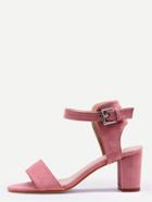 Shein Pink Faux Suede Block Heel Ankle Strap Sandals