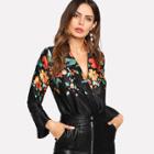 Shein Floral Wrap Blouse Bodysuit