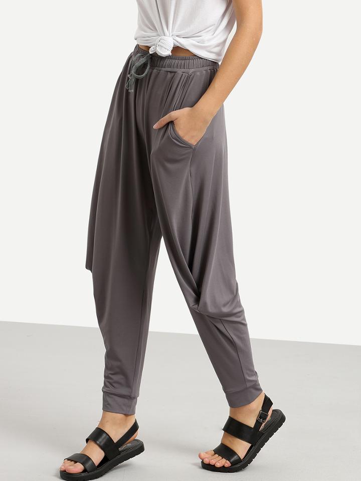 Shein Grey Pockets Drawstring Waist Twisted Sloth Pant