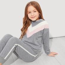 Shein Girls Faux Fur Chevron Top & Pants Set