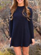 Shein Navy Ribbed Keyhole Shift Dress