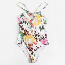 Shein Flower Print Bow Tie Swimsuit