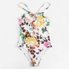 Shein Flower Print Bow Tie Swimsuit