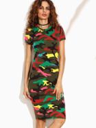 Shein Colorful Camo Print Pencil Dress