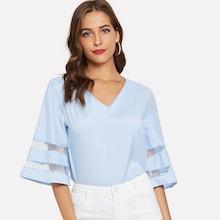 Shein Solid Contrast Mesh Blouse