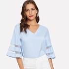 Shein Solid Contrast Mesh Blouse