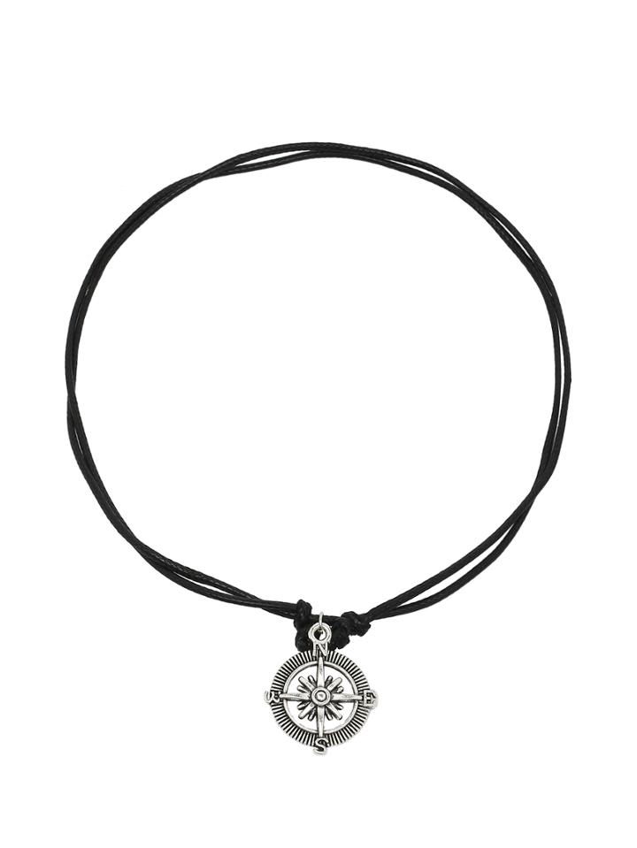 Shein Black Double Strand Silver Compass Choker Necklace