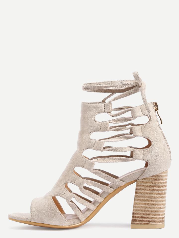 Shein Faux Suede High Vamp Lace-up Sandals - Beige